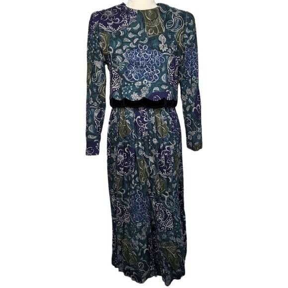 VINTAGE 90s dress dark floral long sleeve‎ two piece maxi S - Picture 1 of 14